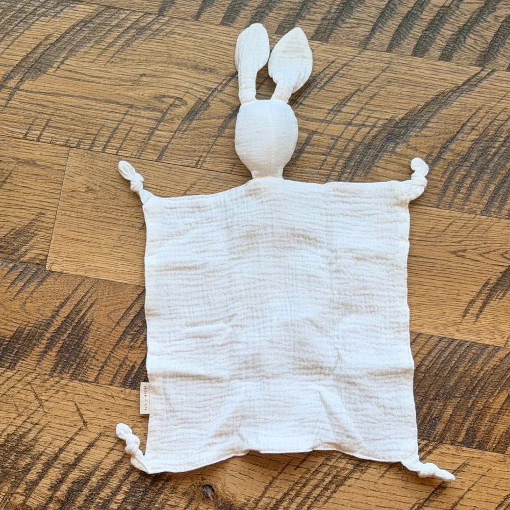 Bunny Lovey Security Blanket White Cotton‎ Muslin Baby Snuggles 11